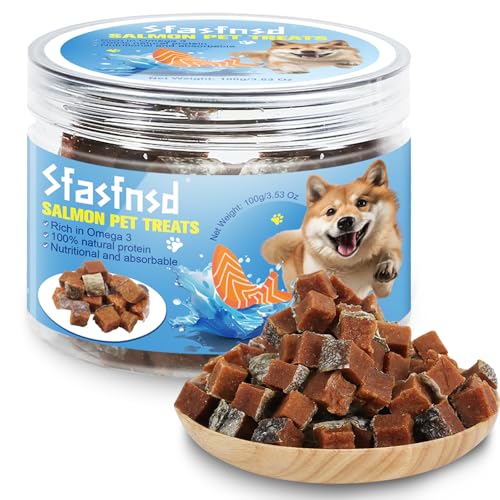 Lachs Hundeleckerlis,Hundetraining Leckerlis Belohnung, natürliche fettarme Lachssnacks für Hunde, reich an Omega 3, nahrhaft und Gute Absorption, gesunde Hundeleckerlis Hundesnack 3.53oz von Sfasfnsd