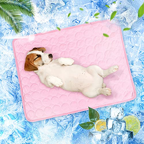 Sfit Kühlmatte Hund Katze Sommer Hundekühlmatte Ungiftiges Gel Selbstkühlende Kissen Atmungsaktive Haustier Kühldecke rutschfeste Cooler Pad Haustiermatte aus Eisseide(Rosa,150 * 100cm) von Sfit