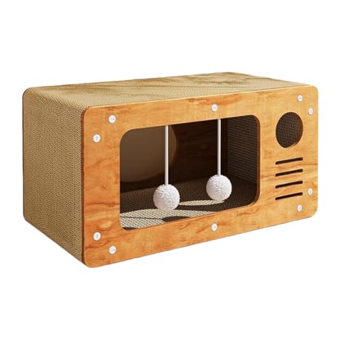 Katzenhaus aus Holz, Katzenhöhle aus Holz mit Kratzbrett & Ball für Katzen, 48 x 26 x 26 cm von Sghtil