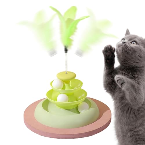 Sghtil Katzen Teaser, Katzenbällchen,Lustiger Teaser Stick Haustier Turntable | Kätzchen Toy Roller Ball Tower interaktiv zum Training, Verfolgungsjagd von Sghtil