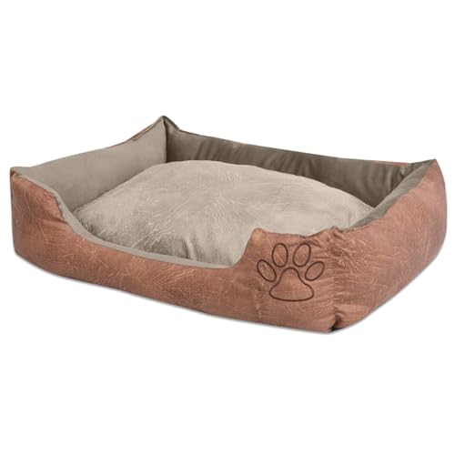 ShGaxin Hundebett mit Kissen PU Kunstleder Größe L, Hundesofa, Hunde Bett, Hundekissen, Dog Bed, Kuschelbett Katzen, Hunde Couch, Hunde Sofabett, Beige von ShGaxin