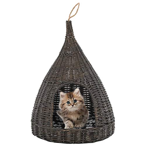 ShGaxin Katzenhaus mit Kissen Grau 40x60 cm Naturweide Tipi, Cat Bed, Kleintierhaus, Katzenhütte, Katzenhöhle, Kaninchen Winterhaus, Kitten Zubehör von ShGaxin