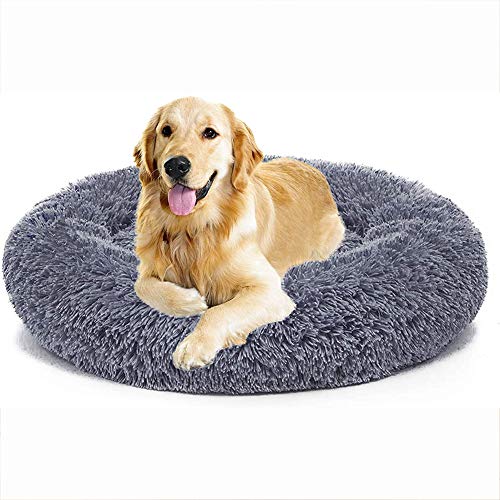 Atmungsaktiv Hundebett mit Flauschige Plüsch, Hundebett Rund, PP Baumwolle Haustierbett, Umweltfreundlich, Dauerhaft, XL Weich Bequem Katzenbett, Maschinenwaschbar Hundekissen, Extra Weich Hundesofa von Shadowin