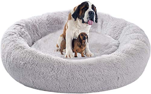 Flauschige Gemütlichem Haustierbett, XL Rundes Plüsch Katzenbett, Rutschfest, Dauerhaft Hundebett, Tragbare Warme Weiche Bequeme Hundehütte, Doughnut-Form Große Hund Bett-90cm/100cm/110cm/130cm von Shadowin