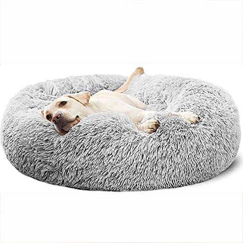 PP Baumwolle Haustierbett, Umweltfreundlich, Atmungsaktiv, Hautfreundlich Flauschige Plüsch Tierbett, Rundes Donut Plüsch Hundehaus, Tragbare Warme Weiche Bequeme Haustierbett(90cm/100cm/120cm/150cm) von Shadowin