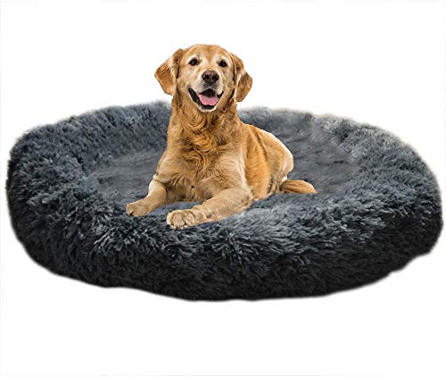 PP Baumwolle Haustierbett, Umweltfreundlich, Atmungsaktiv, Hautfreundlich Flauschige Plüsch Tierbett, Rundes Donut Plüsch Hundehaus, Tragbare Warme Weiche Bequeme Haustierbett(90cm/100cm/120cm/150cm) von Shadowin