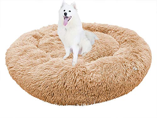 Warme Weiche Bequeme Haustierbett, Flauschiges Große Hundebett, XL Plüsch Rund Hundekissen, Rutschfest, Waschbar, Flauschiges Haustierbett, XXL Donut Haustierbett, Weich gemütlichem Hundebett von Shadowin