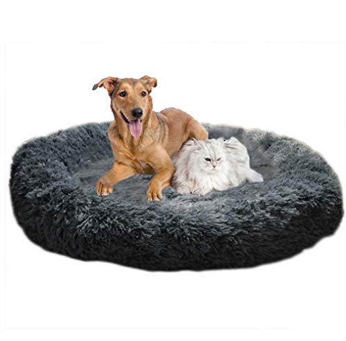 Warme Weiche Bequeme Haustierbett, Flauschiges Große Hundebett, XL Plüsch Rund Hundekissen, Rutschfest, Waschbar, Flauschiges Haustierbett, XXL Donut Haustierbett, Weich gemütlichem Hundebett von Shadowin