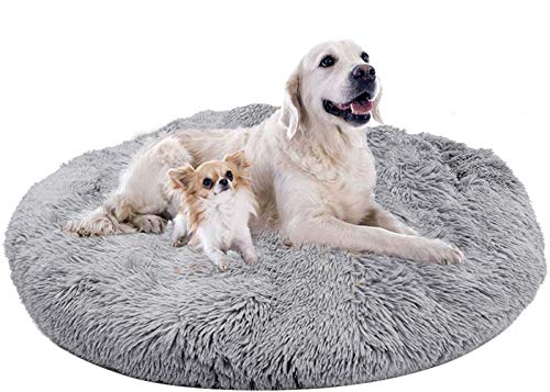 XL/XXL Deluxe Round Hundebett, Bequem und Atmungsaktiv Haustierbett, Waschbar, Rutschfest Dauerhaft Hundebett, Flauschige Plüsch Hundekissen, Gemütlichem Hundebett für Für Mittlere und Große Hunde von Shadowin