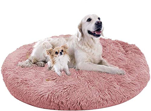 XL Flauschige Sanft Tierbett, Bequem Bett für Haustiere in Doughnut Form, Rutschfest, Warm Umweltfreundlich PP Baumwolle Haustierbett, Plüsch Weich Runden Hunde Schlafen Bett, Hundekörbchen Waschbar von Shadowin