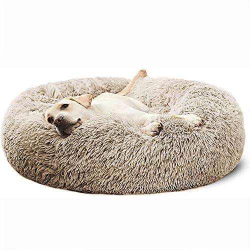 XXL Donut Haustierbett, PP Baumwolle Tierbett, Umweltfreundlich, XL Bequem Hundebett, Rutschfest, Flauschige Große Hund Bett, Wunderschönen Plüsch Haustierbett, Weich Bequem Runden Hund Schlafen Bett von Shadowin