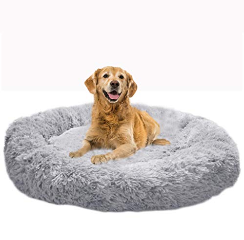 XXL Donut Haustierbett, PP Baumwolle Tierbett, Umweltfreundlich, XL Bequem Hundebett, Rutschfest, Flauschige Große Hund Bett, Wunderschönen Plüsch Haustierbett, Weich Bequem Runden Hund Schlafen Bett von Shadowin