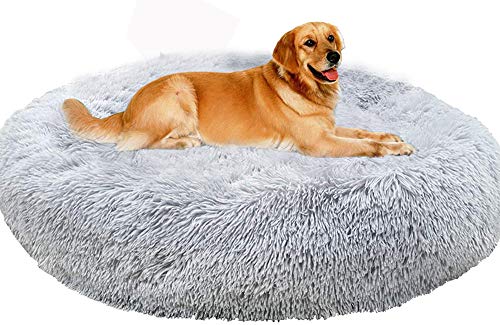 XXL Gemütlichem Deluxe Hundebett, Waschbar Rundes Plüsch Hundekissen, Hautfreundlich, Atmungsaktiv, Haustierbett im Doughnut-Form für Große und Extra Große Hunde, Wasserfeste Rutschfeste Haustierbett von Shadowin