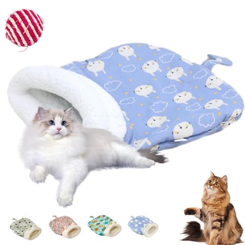 Cat Cozy Sleeping Bag, Winte Warm Pet Sleeping Bags, Self Warming Cat Cave Bed Fluffy Cat Tunnel Cat Hideaway Calming Sleeping Bag Bed for Cats Kittens (Blue, Large) von Shafaja