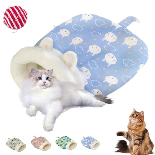 Cat Cozy Sleeping Bag, Winte Warm Pet Sleeping Bags, Self Warming Cat Cave Bed Fluffy Cat Tunnel Cat Hideaway Calming Sleeping Bag Bed for Cats Kittens (Blue B, Large) von Shafaja