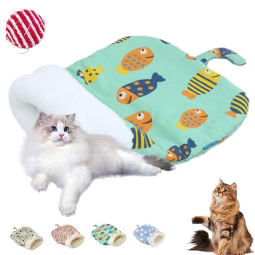 Cat Cozy Sleeping Bag, Winte Warm Pet Sleeping Bags, Self Warming Cat Cave Bed Fluffy Cat Tunnel Cat Hideaway Calming Sleeping Bag Bed for Cats Kittens (Fish, Large) von Shafaja