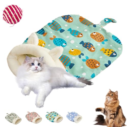 Cat Cozy Sleeping Bag, Winte Warm Pet Sleeping Bags, Self Warming Cat Cave Bed Fluffy Cat Tunnel Cat Hideaway Calming Sleeping Bag Bed for Cats Kittens (Fish B, Large) von Shafaja