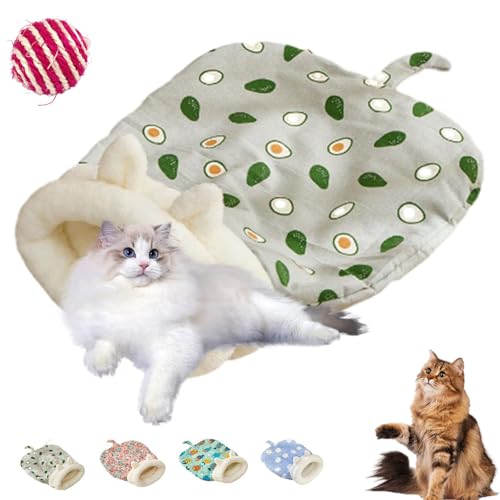 Cat Cozy Sleeping Bag, Winte Warm Pet Sleeping Bags, Self Warming Cat Cave Bed Fluffy Cat Tunnel Cat Hideaway Calming Sleeping Bag Bed for Cats Kittens (Green B, Large) von Shafaja