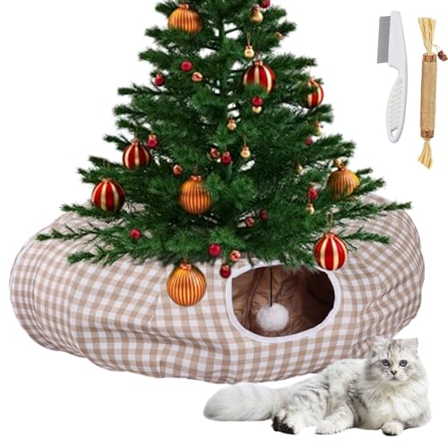 Cat Tunnel Christmas Tree, Circular Cat Tunnels Under Christmas Tree Skirt for Indoor, Christmas Tree Cats Bed Cave Tubes (Coffee Plaid, Large) von Shafaja