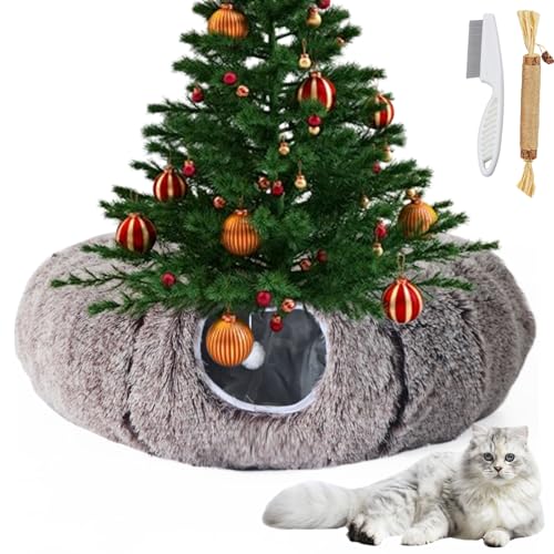 Cat Tunnel Christmas Tree, Circular Cat Tunnels Under Christmas Tree Skirt for Indoor, Christmas Tree Cats Bed Cave Tubes (Coffee Plush, Large) von Shafaja