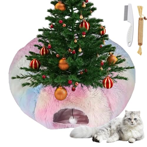 Cat Tunnel Christmas Tree, Circular Cat Tunnels Under Christmas Tree Skirt for Indoor, Christmas Tree Cats Bed Cave Tubes (Colored Plush, Large) von Shafaja