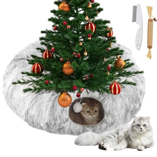 Cat Tunnel Christmas Tree, Circular Cat Tunnels Under Christmas Tree Skirt for Indoor, Christmas Tree Cats Bed Cave Tubes (Gray Plush, Large) von Shafaja