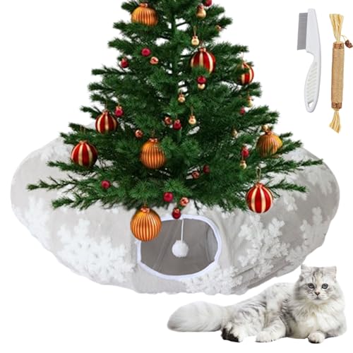 Cat Tunnel Christmas Tree, Circular Cat Tunnels Under Christmas Tree Skirt for Indoor, Christmas Tree Cats Bed Cave Tubes (Gray Snowflake, Large) von Shafaja