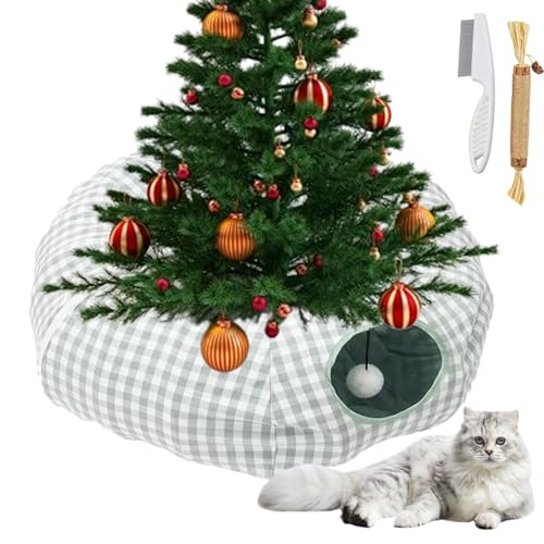 Cat Tunnel Christmas Tree, Circular Cat Tunnels Under Christmas Tree Skirt for Indoor, Christmas Tree Cats Bed Cave Tubes (Green Plaid, Large) von Shafaja