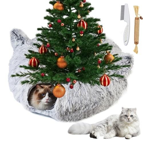 Cat Tunnel Christmas Tree, Circular Cat Tunnels Under Christmas Tree Skirt for Indoor, Christmas Tree Cats Bed Cave Tubes (Plush + Ears, Large) von Shafaja