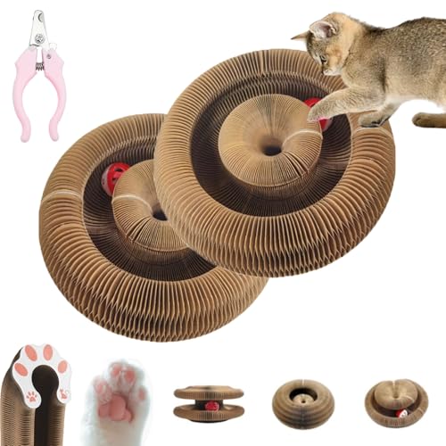 Katzenwirbel, Katzen Wirbel Spielzeug, Katzenspielzeug, Magic Organ Cat Scratching Board Kurlz Toy, Recyclable Foldable Nteractive Scratch Pad Cat Toy with Ball (2PCS) von Shafaja