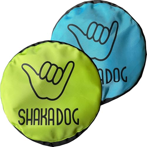 ZippyToss Interaktives Hundespielzeug für Hunde, Frisbee [fliegende Scheibe, Apportierspielzeug – schwimmt im Wasser & sicher auf den Zähnen], 22,9 cm Frisbee (Blau & Grün, 2, Count) von Shaka