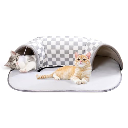 Flauschiges 2-in-1-Katzenbett, Katzen-Donut-Tunnel, Katzentunnelbett mit hängendem Spielzeug for endlosen Spaß, waschbares Komfortbett for Katzen, for Hauskatzen, einfach zu verstauen(Color:Summer,Siz von Shamdrea