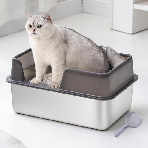 Shamdrea Große Katzentoilette Katzentoilette Edelstahl Katzentoilette Hoher Zaun Spritzwassergeschützte Katzentoilette Extra Groß(Color:Black) von Shamdrea