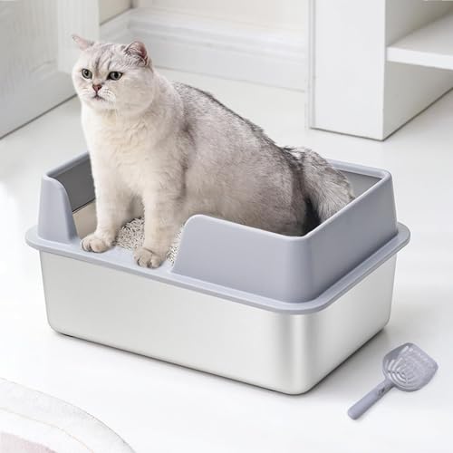 Shamdrea Große Katzentoilette Katzentoilette Edelstahl Katzentoilette Hoher Zaun Spritzwassergeschützte Katzentoilette Extra Groß(Color:Gray) von Shamdrea