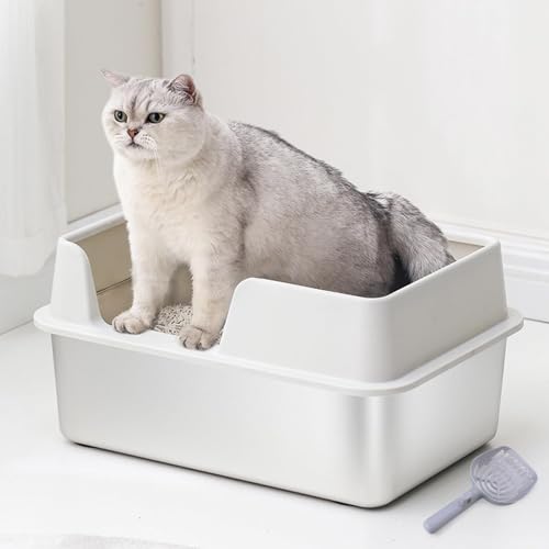 Shamdrea Große Katzentoilette Katzentoilette Edelstahl Katzentoilette Hoher Zaun Spritzwassergeschützte Katzentoilette Extra Groß(Color:White) von Shamdrea