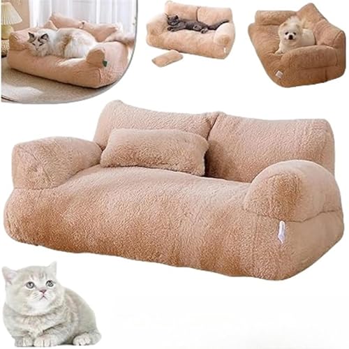 Shamdrea Chic Pet Lounger – Katzensofa aus Kunstfell, konturierte Unterstützung for Katzen und kleine Hunde, rutschfest(Brown,L) von Shamdrea