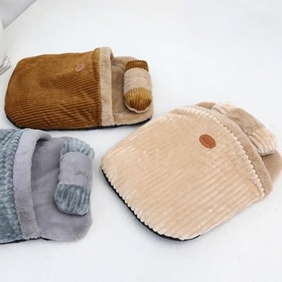 Katzen-Schlafsack, weicher Plüsch, großer Katzensack, Katzen-Winterschlafsack mit Kissen, 360°-Wickelung, bequemer Haustier-Kuschelsack für Haustiere bis zu 7 kg, Braun von ShangEn