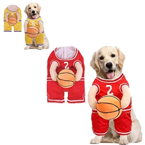 ShangEn Hunde-Basketball-Kostüm mit Ball, Halloween-Kostüm, Basketballspieler-Kostüm, Basketball-Hunde-Kostüm, Halloween-Kostüm für Hunde, Braun, Größe L von ShangEn