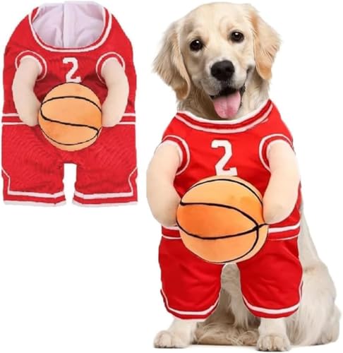 ShangEn Hunde-Basketball-Kostüm mit Ball, Halloween-Kostüm, Basketballspieler-Kostüm, Basketball-Hunde-Kostüm, Halloween-Kostüm für Hunde, Braun, Größe S von ShangEn