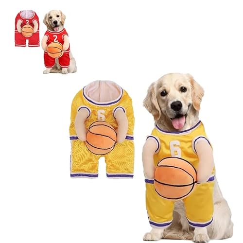 ShangEn Hunde-Basketball-Kostüm mit Ball, Halloween-Kostüm, Basketballspieler-Kostüm, Basketball-Hunde-Kostüm, Halloween-Kostüm für Hunde, Gelb, Größe L von ShangEn