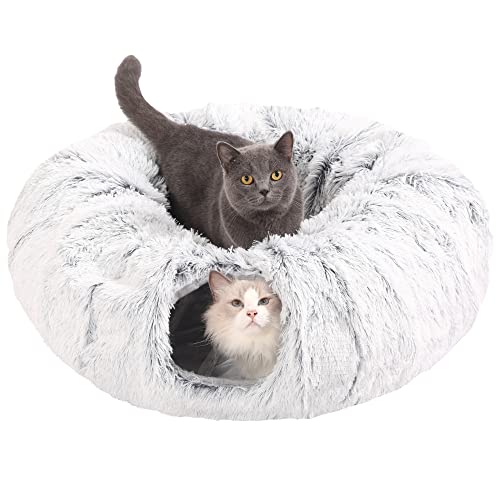 Shank Ming Katzentunnel-Bett, zusammenklappbarer Katzentunnel mit zentraler Matte, Plüsch-Katzentunnel für Indoor-Katzen mit hängendem Ball und Türloch, Katzenspieltunnel von Shank Ming