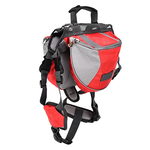 Hundesatteltasche, Wear Well Mesh Hound Dog Sattelrucksack für große Hunde für kleine Hunde für mittelgroße Hunde(rot, L) von Shanrya