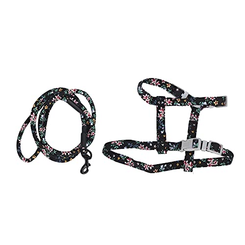 Katzengeschirr und Leine Set, Pet Supply Geschirr und Leine Set für Haustiere Kaninchengeschirr Leine Set Cat Walking Rope für Katzen mit einem Gewicht von 2.5-10kg /(Schwarze Blumen, S) von Shanrya