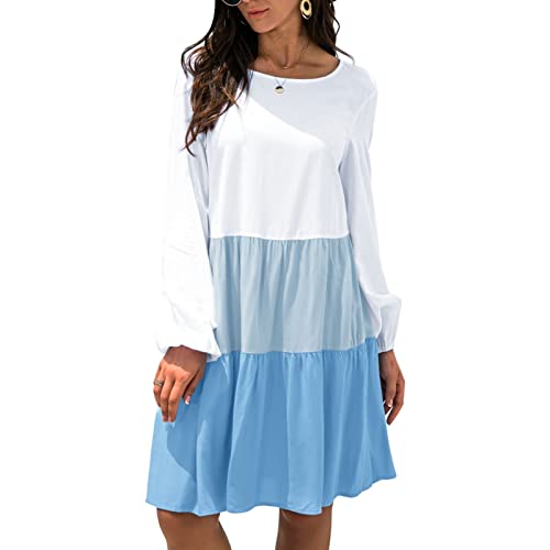 Langarmkleid, Farbblock-Freizeitkleid, Dreifarbig, Weich, Atmungsaktiv, Bequem über Dem Knie, Langer Urlaub für Damen (XL) von Shanrya