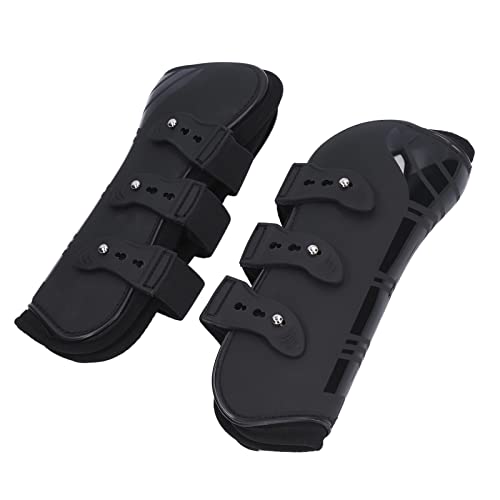 Pferdebeinstiefel, schlagfester Pferdesehnenschutz mit offenem Riemen, bequemes PU-Neopren, verstellbar für Wettkämpfe(Schwarze Vorderbeine, extra groß) von Shanrya