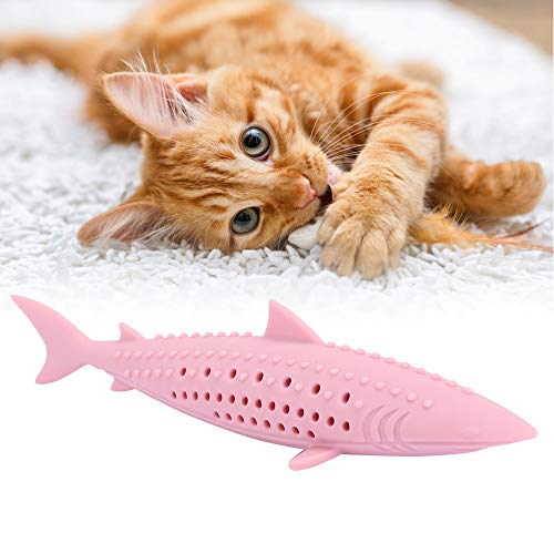 Shanrya Katzenminze Katze Molar Fischspielzeug, Katze Silikon Fischspielzeug, Reinigung Molar Interaktives Spielzeug Haustier für Katzenspielzeug Haustier Training(Pink) von Shanrya