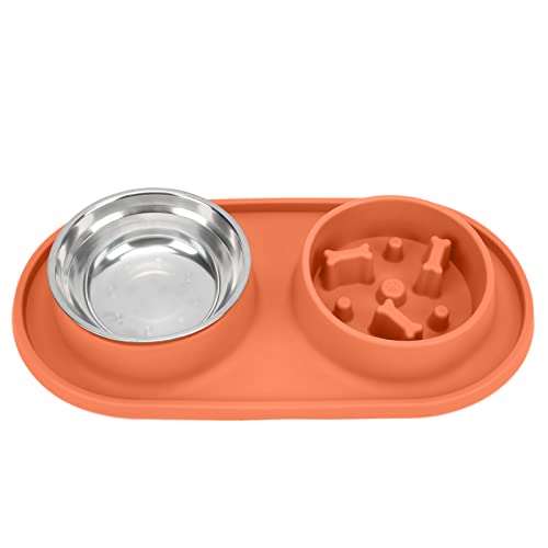 Slow Feeder Hundenapf, Tierfutter und Wassernapf Zusammenklappbarer Edelstahl Anti-Rutsch für Hunde für Katzen(Orange) von Shanrya