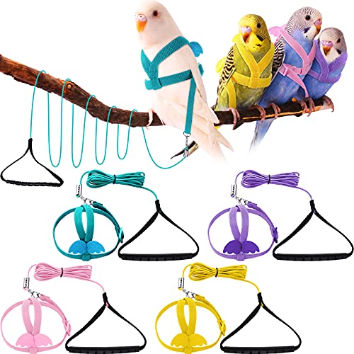 4 Stück Haustier Papagei Vogel Geschirr Leine Verstellbares Vogel Fliegen Geschirr Traktionsseil mit niedlichem Flügel für Papageien, Tauben, Wellensittich, Lovebird, Outdoor-Trainingsspielzeug (Rosa, von Shappy