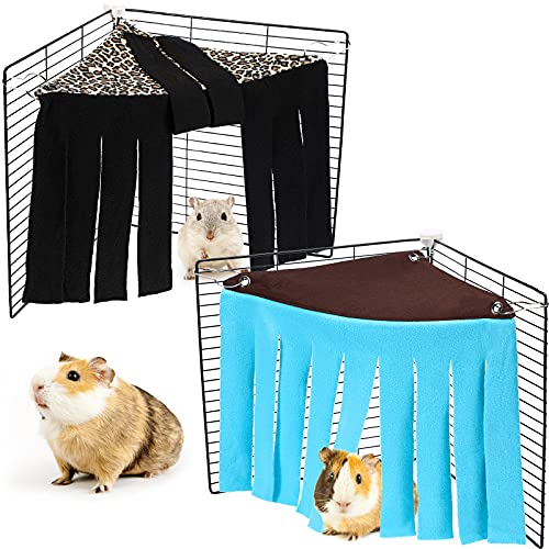 Eckversteck für kleine Tiere, aus Fleece, für Frettchen, Chinchillas und kleine Haustiere, Braun mit Blau, Schwarz mit Orange-Braun, Leopardenmuster, 2 Stück von Shappy