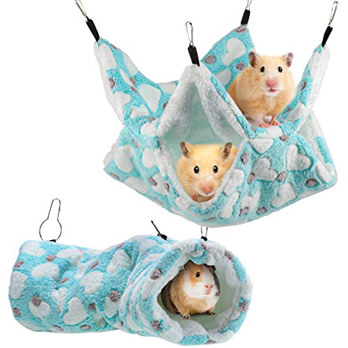 Shappy 2 Stück Kleiner Haustierkäfig Hängematte Hängetunnel für Kleintiere Hängende Bett Käfig Guinea Hängematte Käfig Zubehör für Frettchen Ratte Chincilla Hängematte Schläfer Käfig Zubehör Set von Shappy